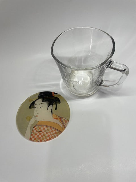  "Ukiyo-e Coaster: 'The Girl Blowing a Glass Vase' by Kitagawa Utamaro"