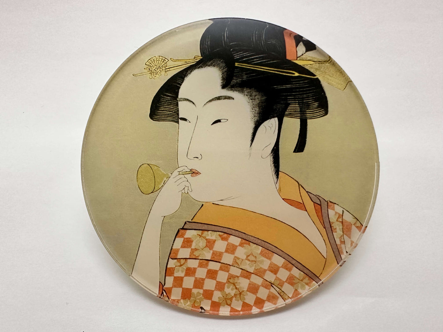  "Ukiyo-e Coaster: 'The Girl Blowing a Glass Vase' by Kitagawa Utamaro"